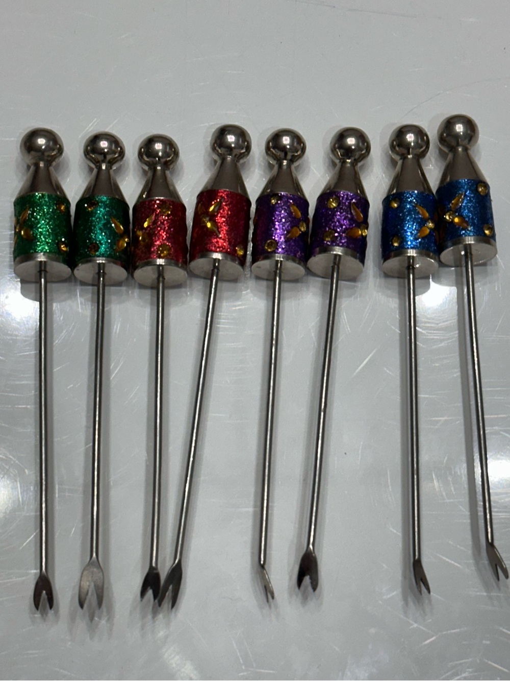 Pier 1 Holiday Glitter Jeweled Hors D’oeuvre Picks Set of 8 (No Holder)